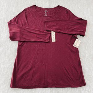 NWT St. John's Bay Womens Maroon Red Long Sleeve Essential T-Shirt Plus Size 2X